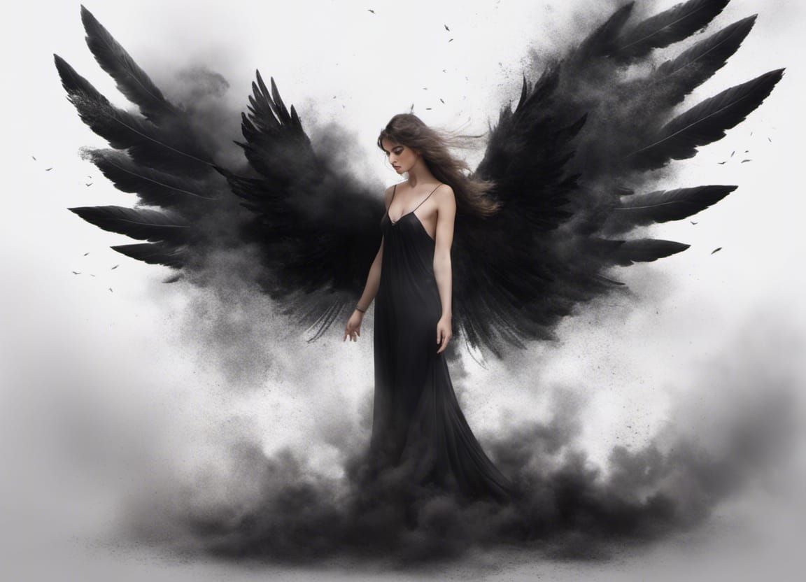 Angel with Black Wings Turning to Ash