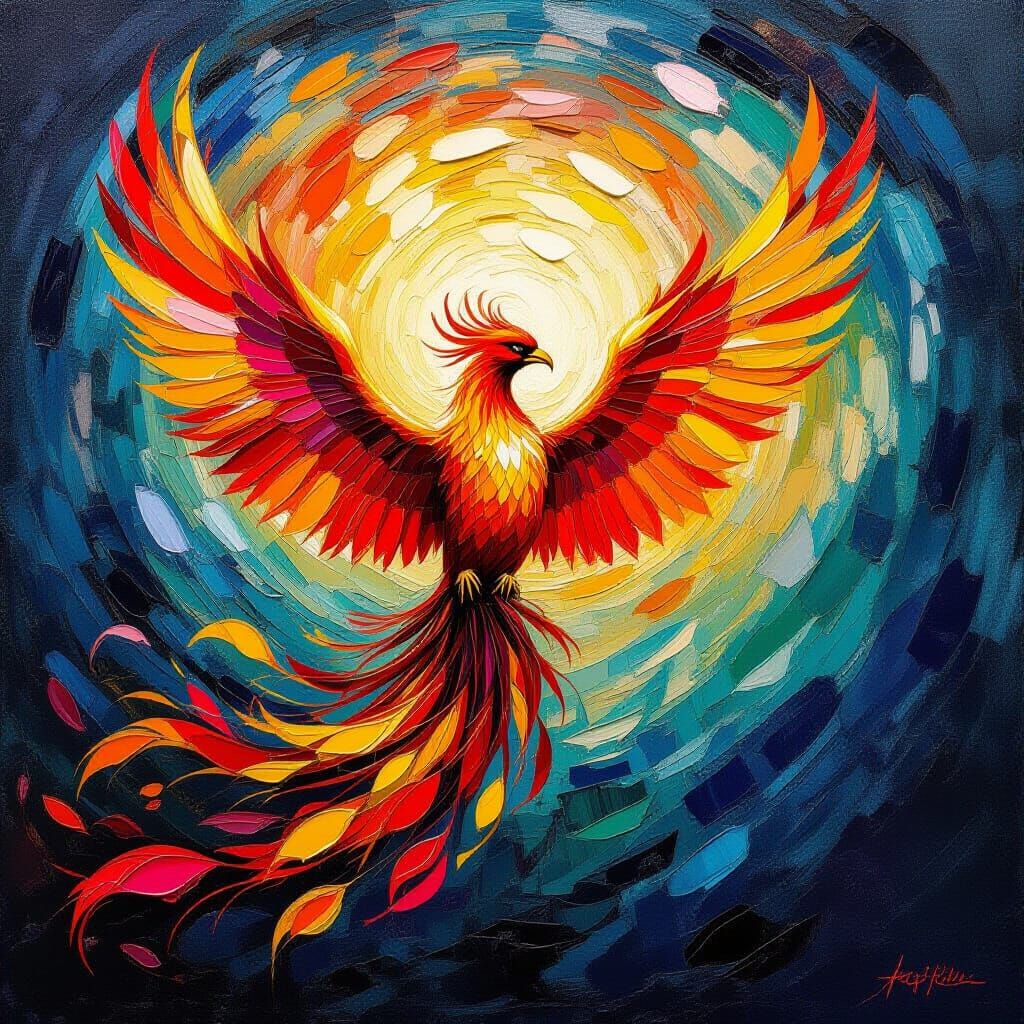 Majestic Phoenix Erupts in Fiery Hues