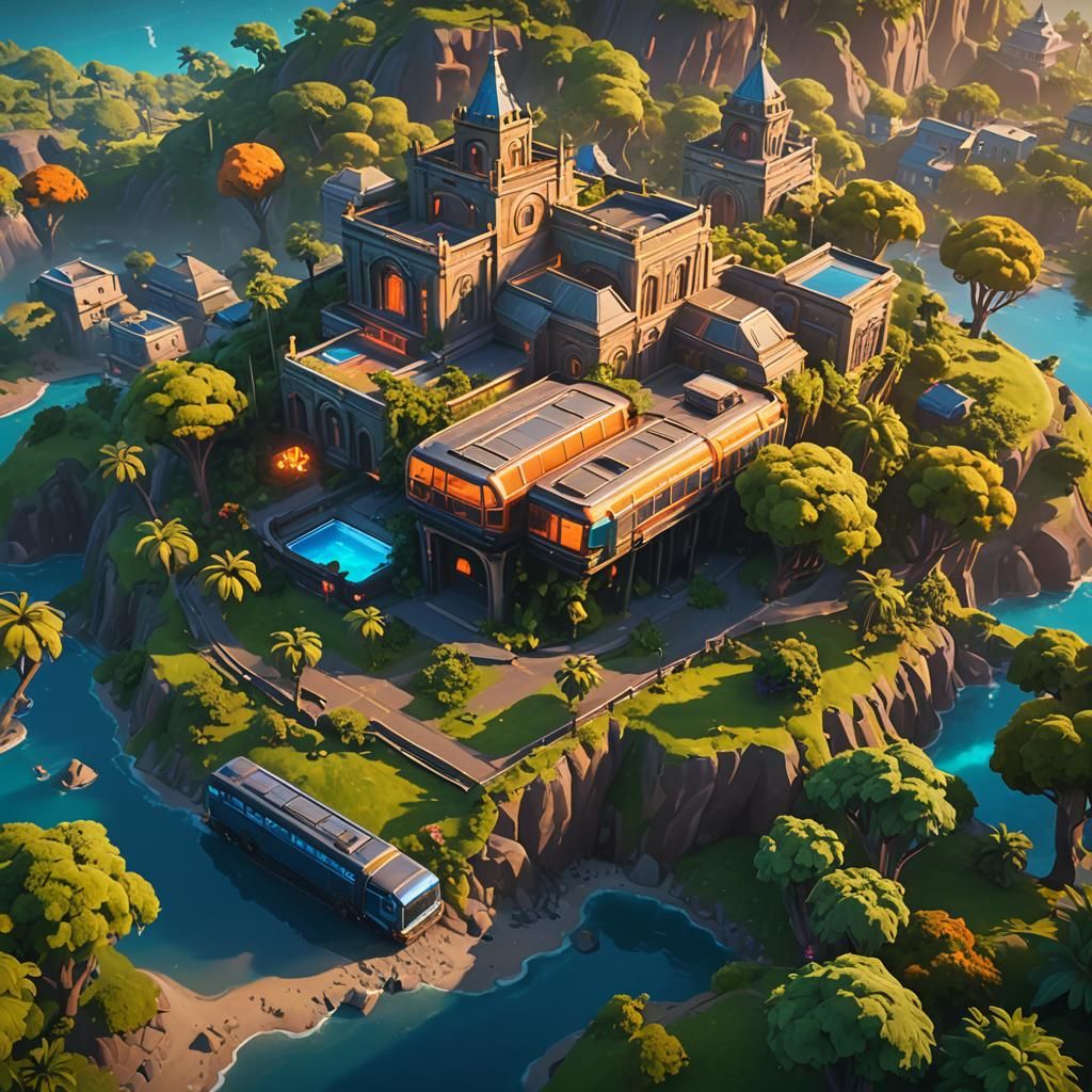 Fortnite Battle Bus Descends on Lush Island