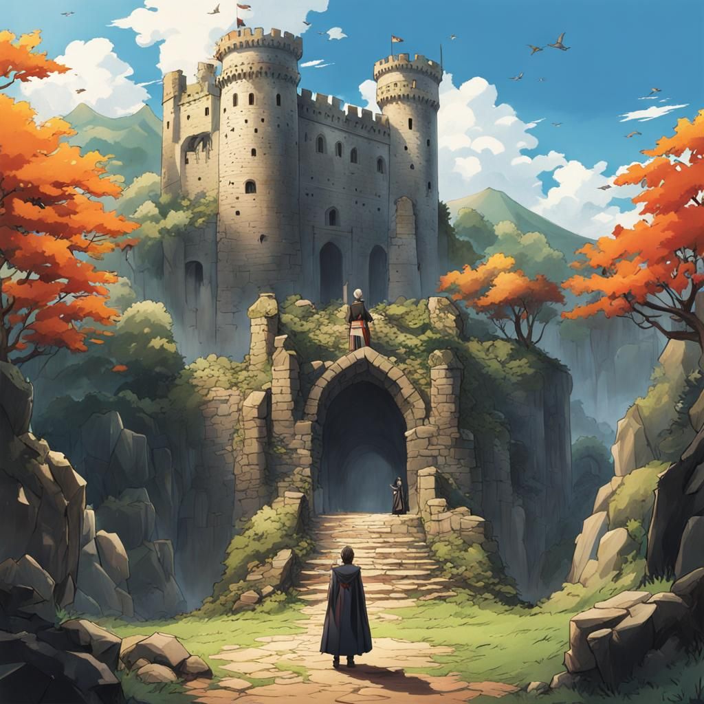 Medieval Castle Ruins in Anime Style