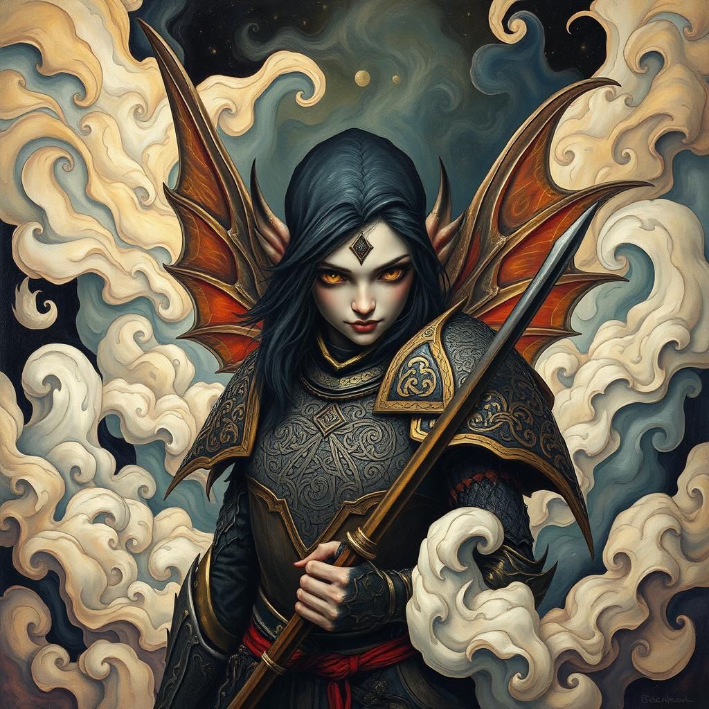 Fairy Elf Warrior in Art Deco Surrealism