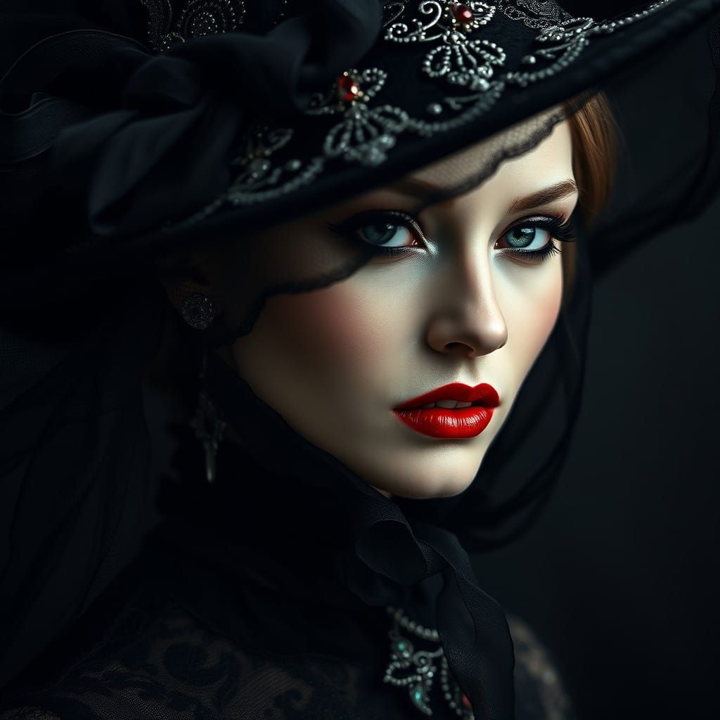 Gothic Lady in Elegant Black Chiaroscuro Portrait
