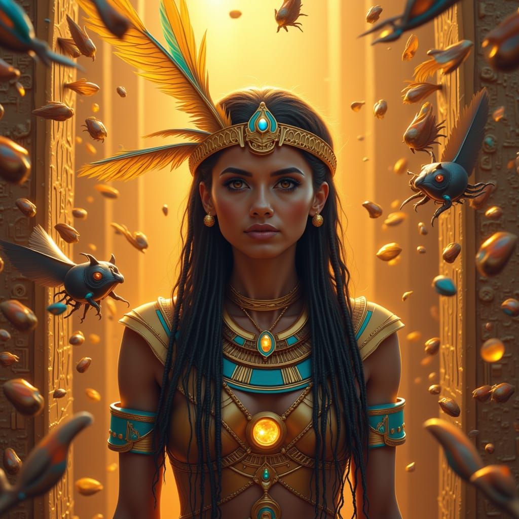 Pharaoh with Anubis in Egyptian Golden Light