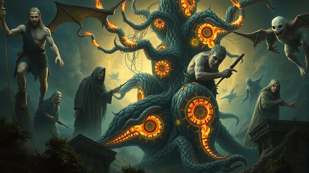Surreal Horror Tentacle Trees in Hieronymus Bosch Style