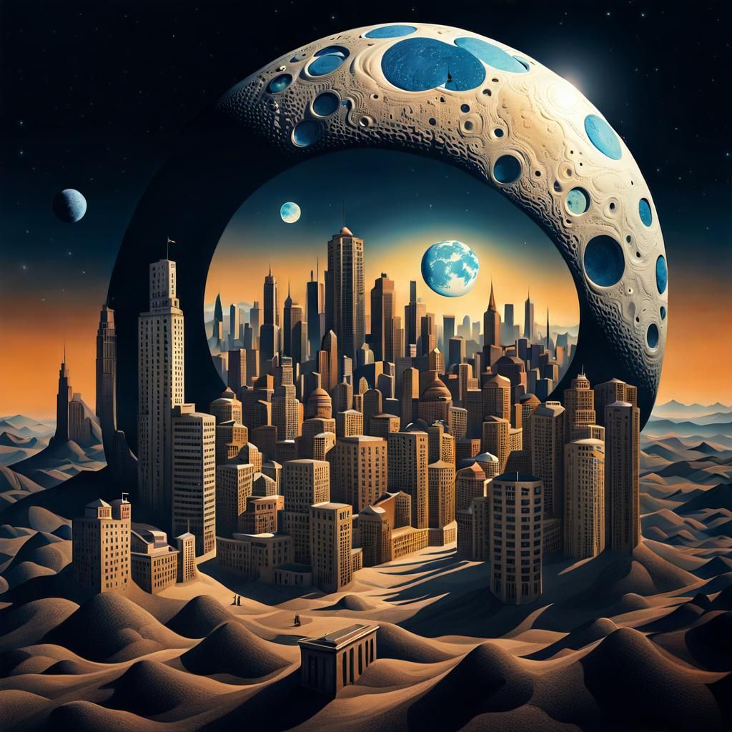Surreal Lunar Cityscape on the Moon