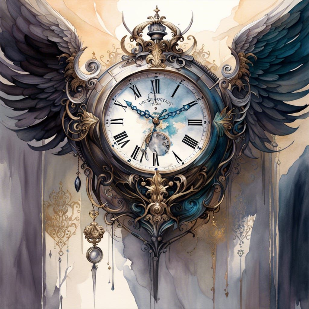 Winged Watch in Watercolor Style