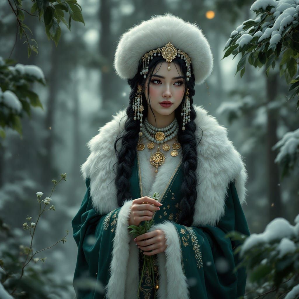 Siberian Goddess of Healing in Majestic, Dark Fantasy Style