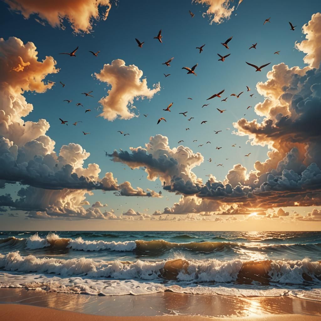 Orange Beach Meets Blue Sea: Hyperrealistic Digital Painting