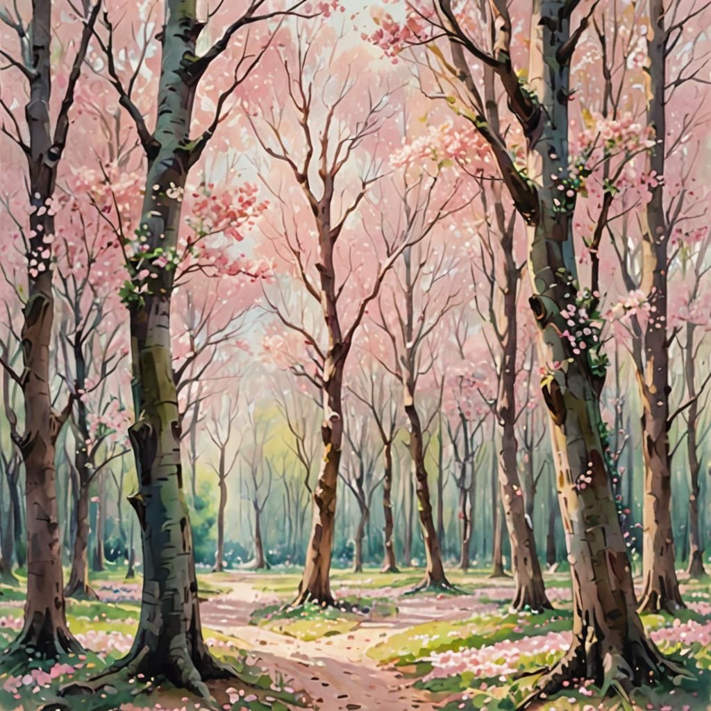 Dreamy Cherry Blossoms in Watercolor Style