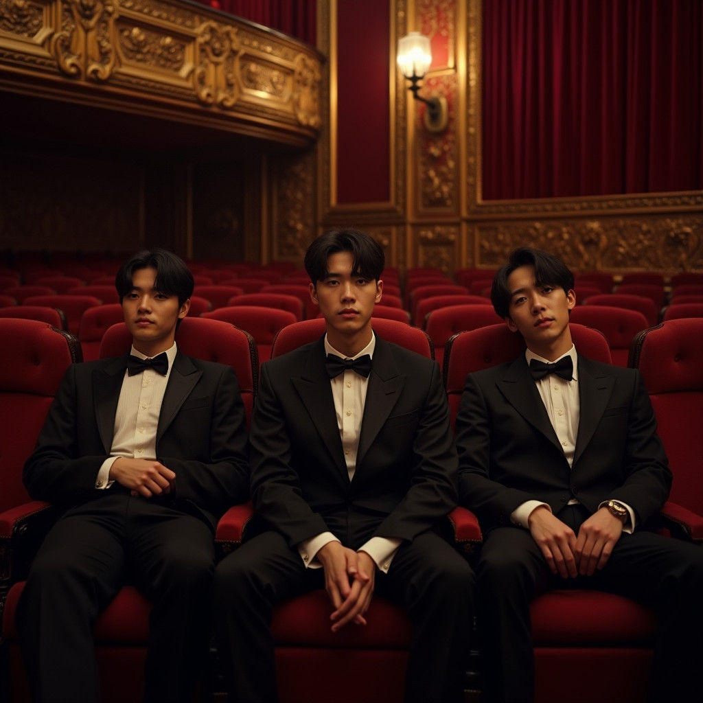 BTS Band Members in Ornate Cartoon Theater