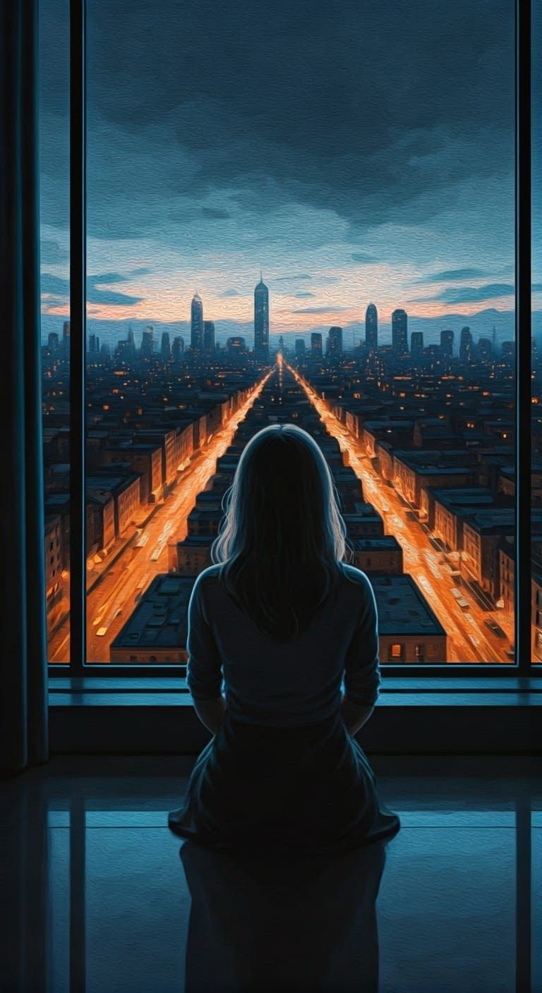 Neo-Expressionist Oil Pastel Cityscape at Night