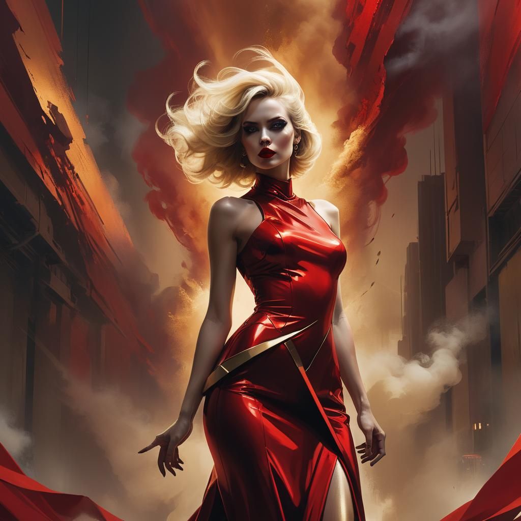 Fantasy Art: Woman in Red Dress Silhouette