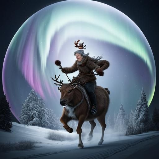 Gerda's Reindeer Ride Under Northern Lights