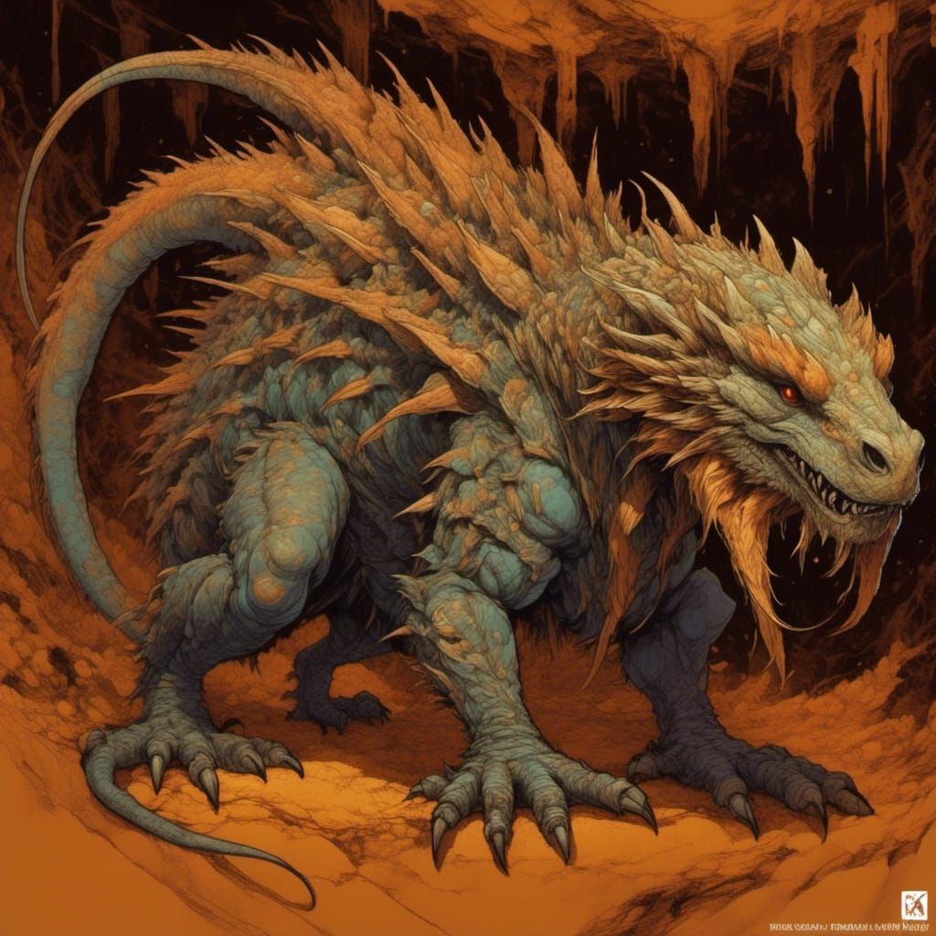 Eerie Hybrid Monster Skitters from Dark Cave in Fantasy Art