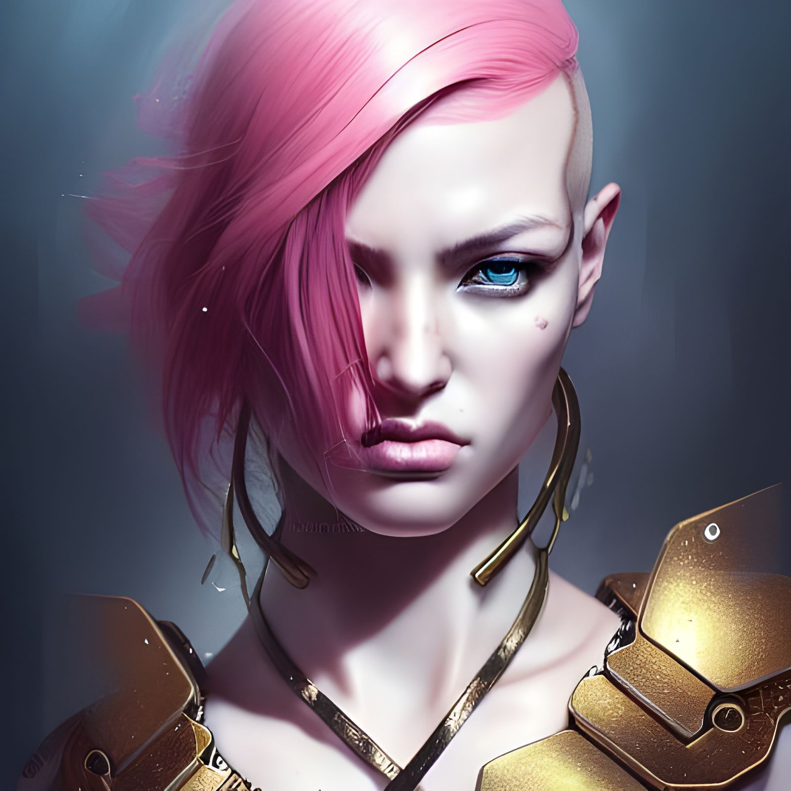 Cyberpunk Goddess in Gold Armor