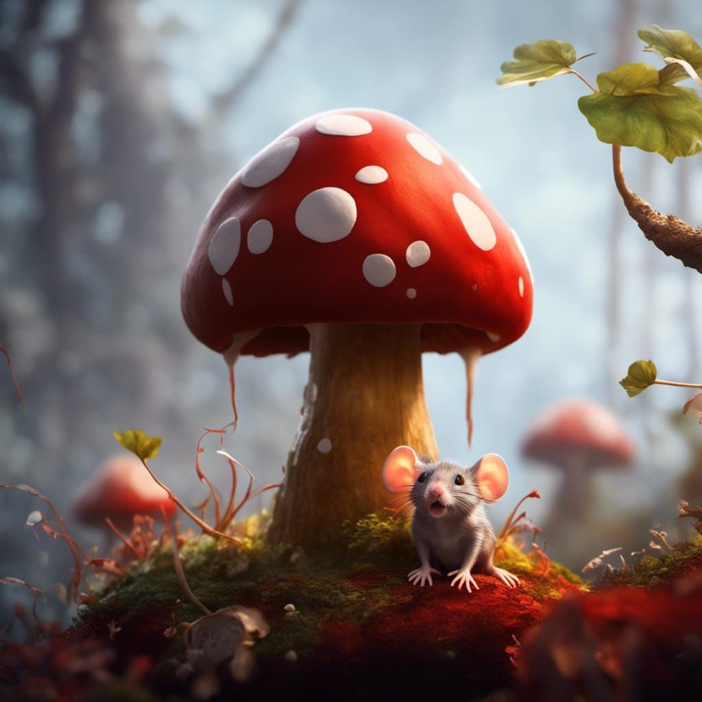 Baby Mouse on Mushroom: Fantasy Concept Art