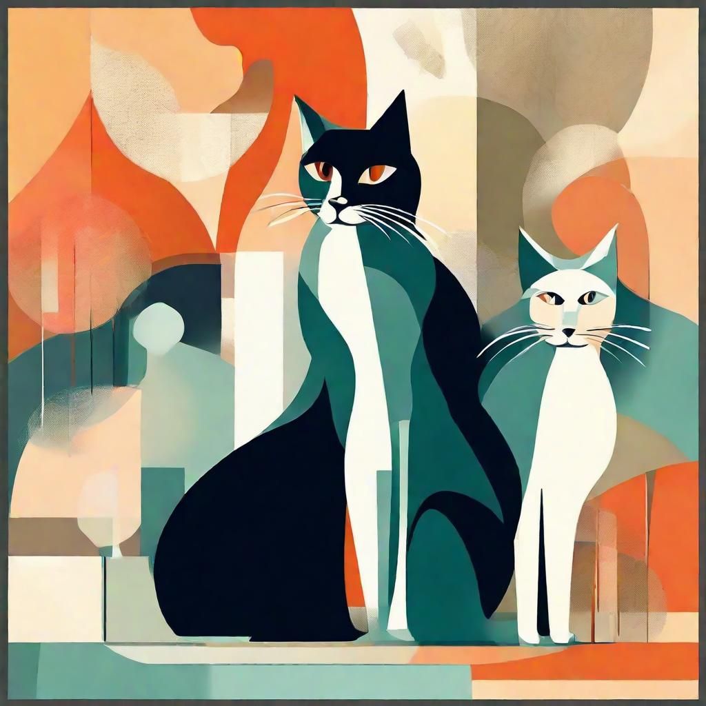 Abstract Art Deco Cats, Midcentury Style
