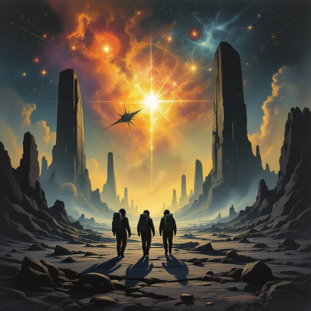 Dark Surreal Astronauts Explore Alien Ruins in Beksiński Sty...