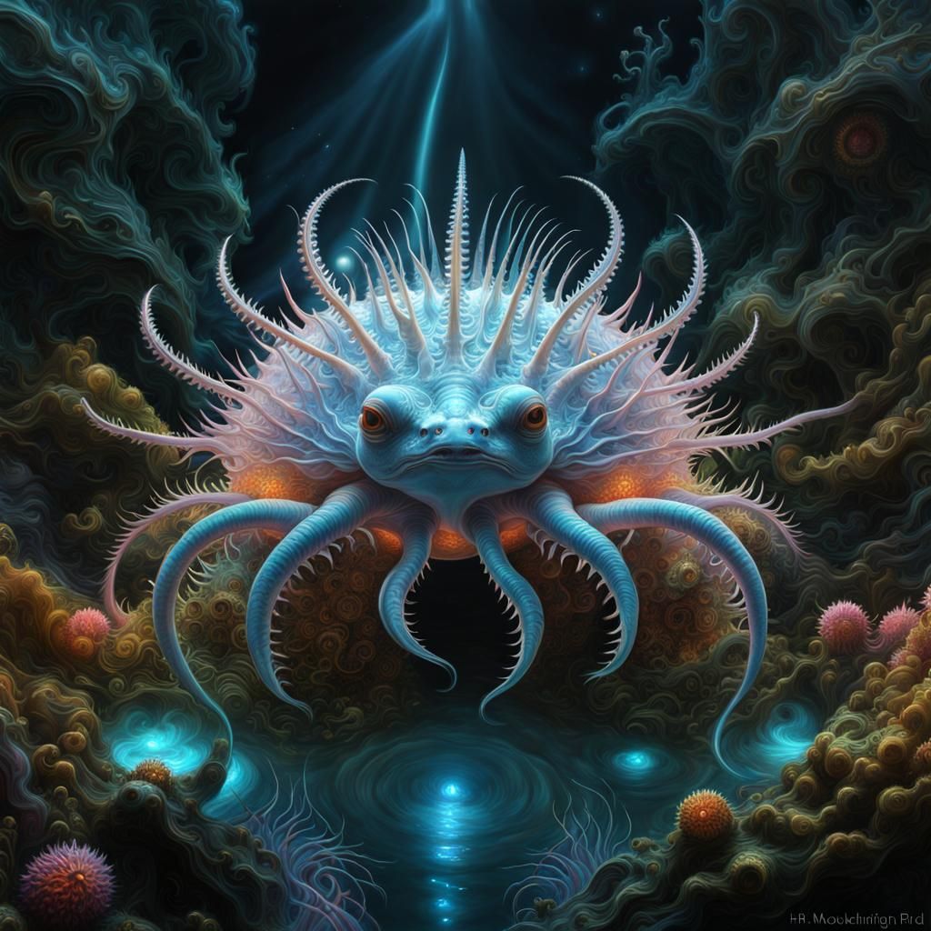 Bioluminescent Axolotl Kaiju: Psychedelic Mandelbrot Art