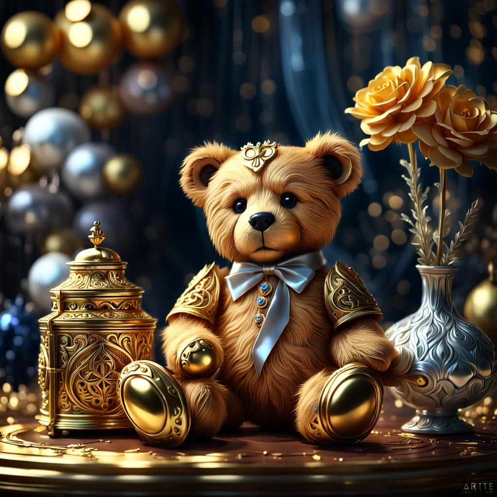 Royal Teddy Bear Still Life: Detailed Matte Painting