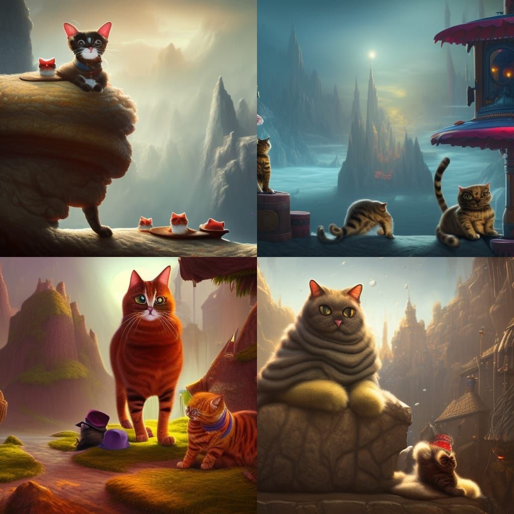 Cats Acting Like Humans in Detailed Painting