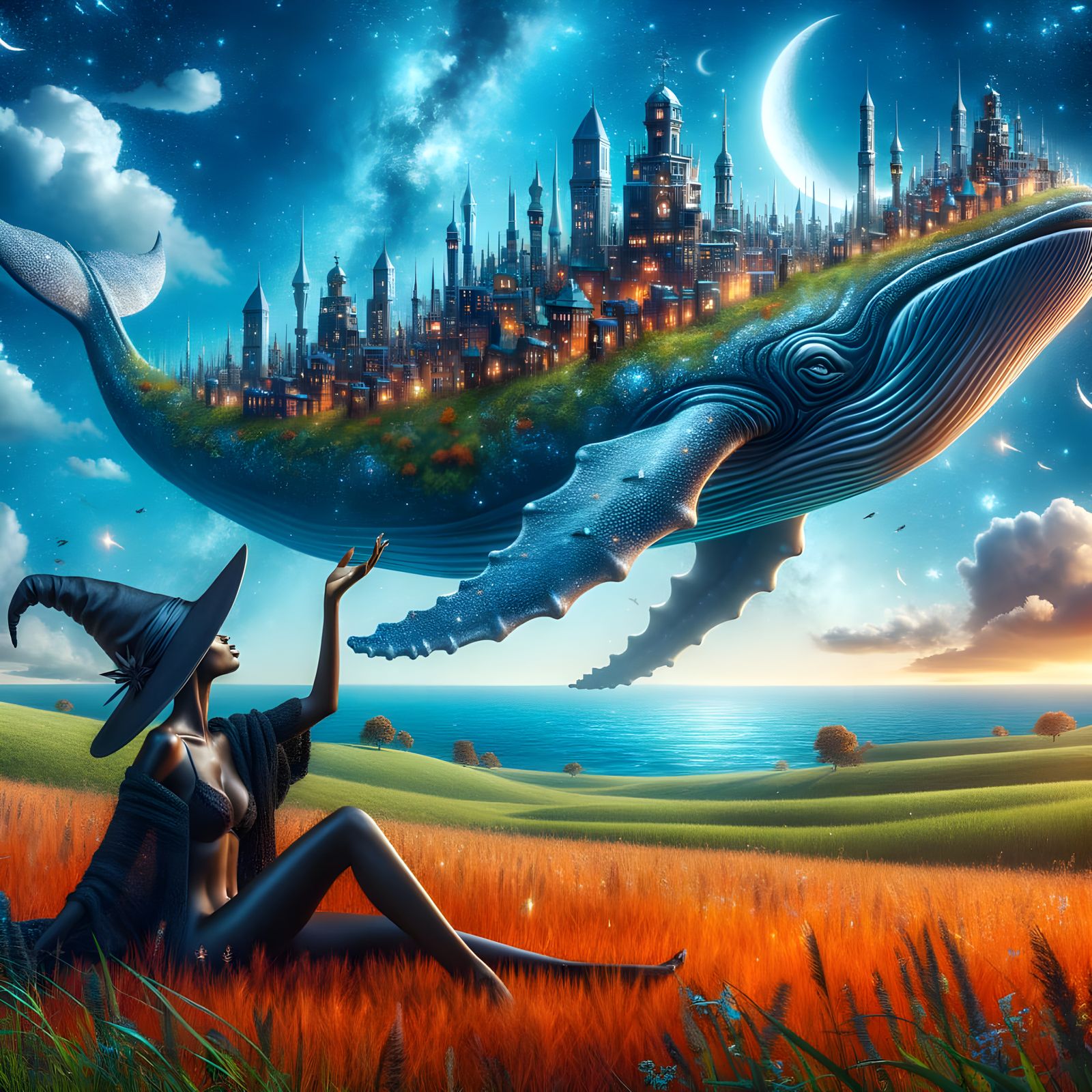 Surreal Fantasy Scene Depicts Black Woman and Majestic Flyin...