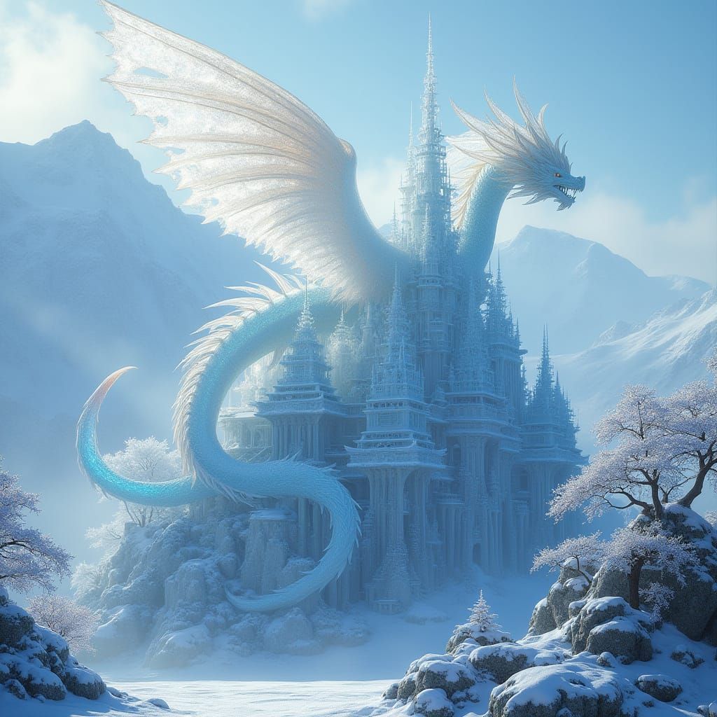 Surreal Japanese Castle in Crystal and Ice