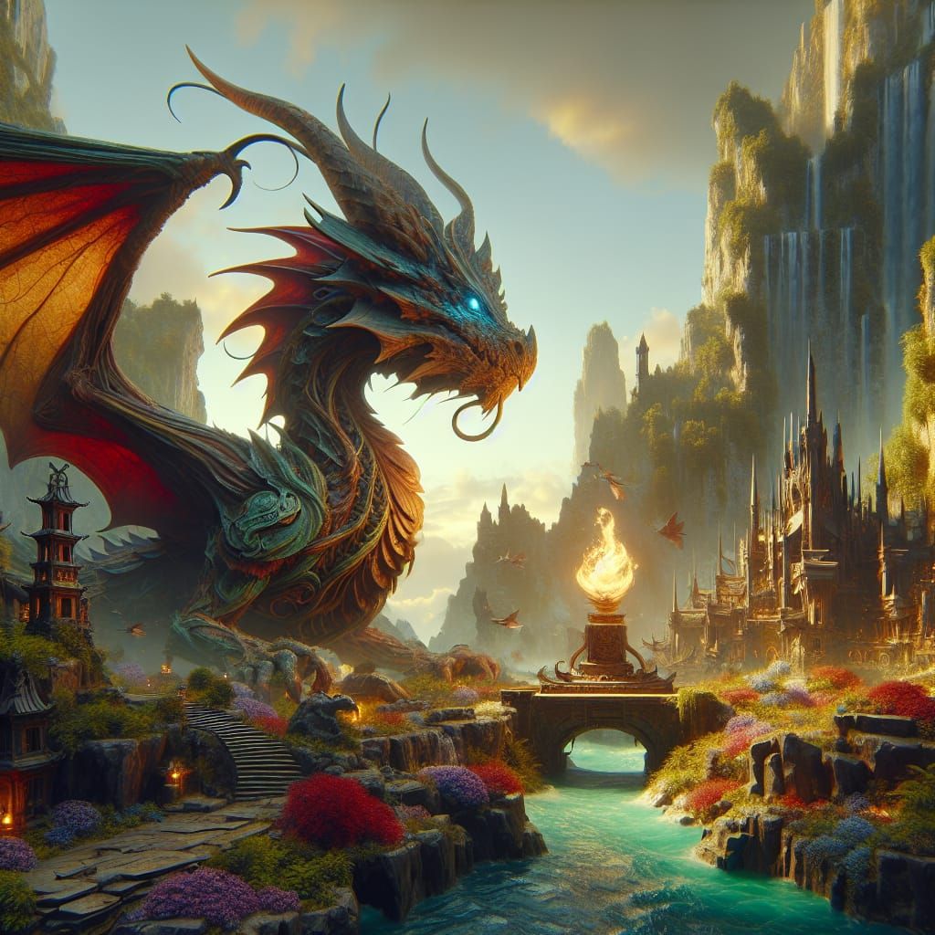 Detailed Matte Painting of a Bobble-Head Dragon