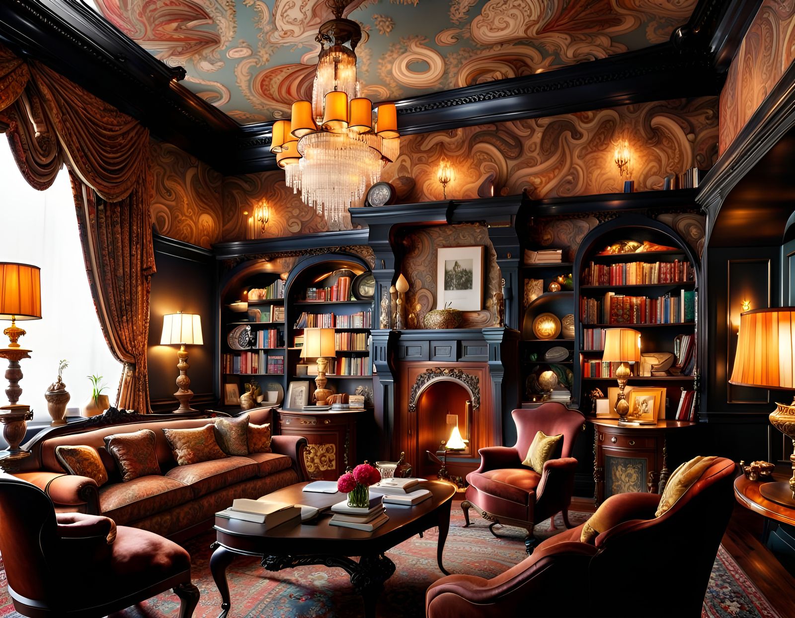 Victorian Maximalist Living Room with Lavish Details