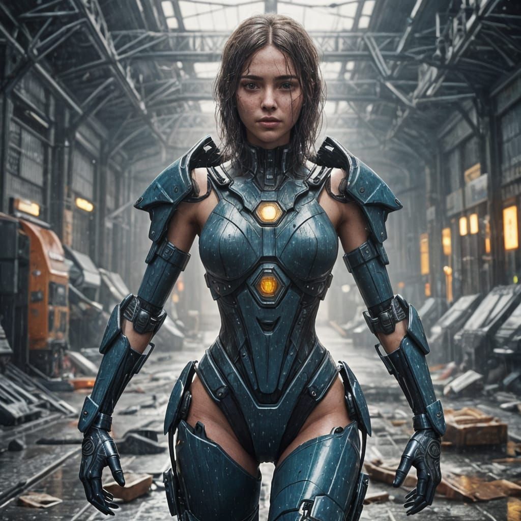 Futuristic Mech in Rain, Cinematic Sci-Fi Render