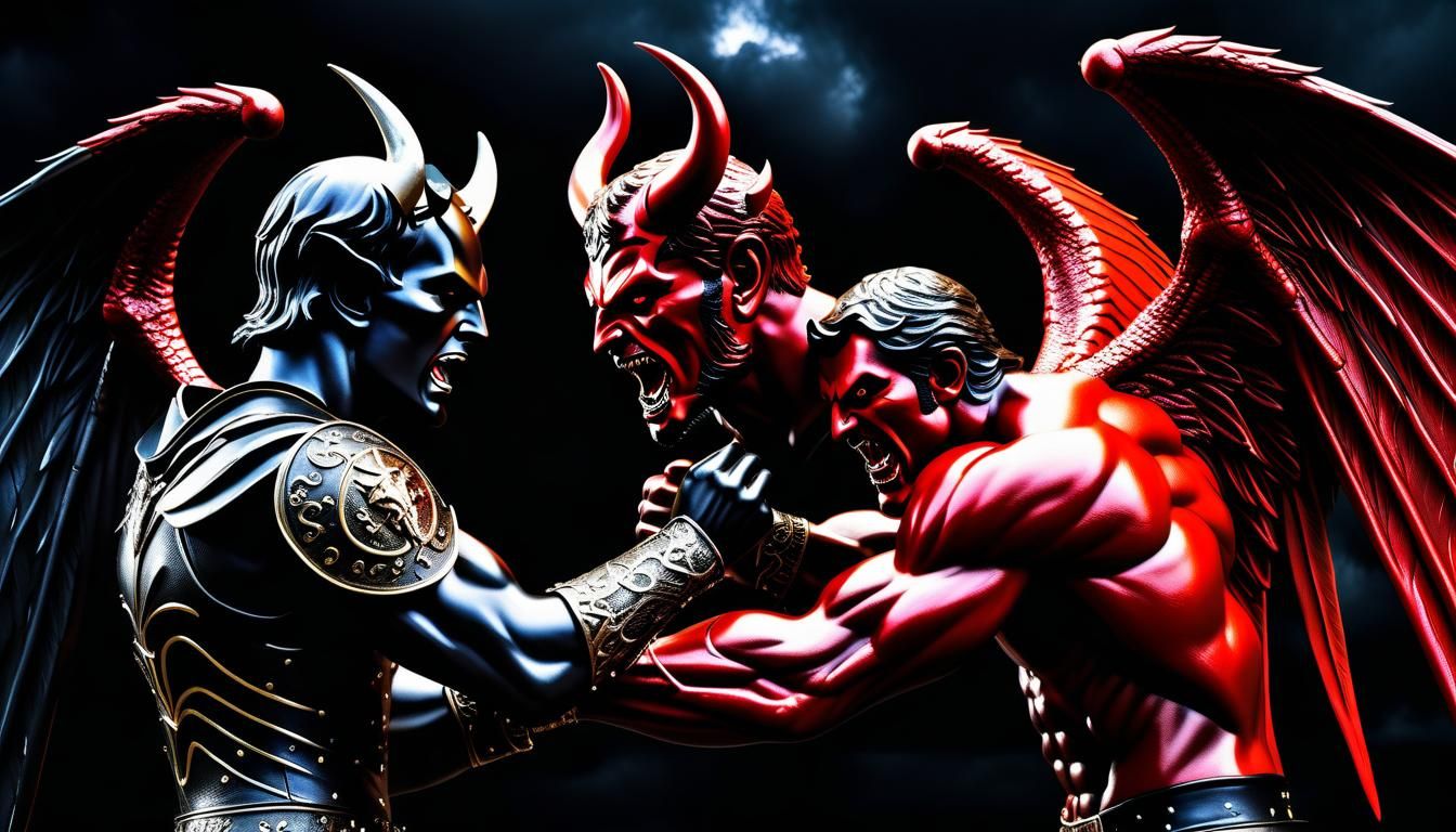Epic Battle: Devil Versus Angel in Hyperrealistic Style
