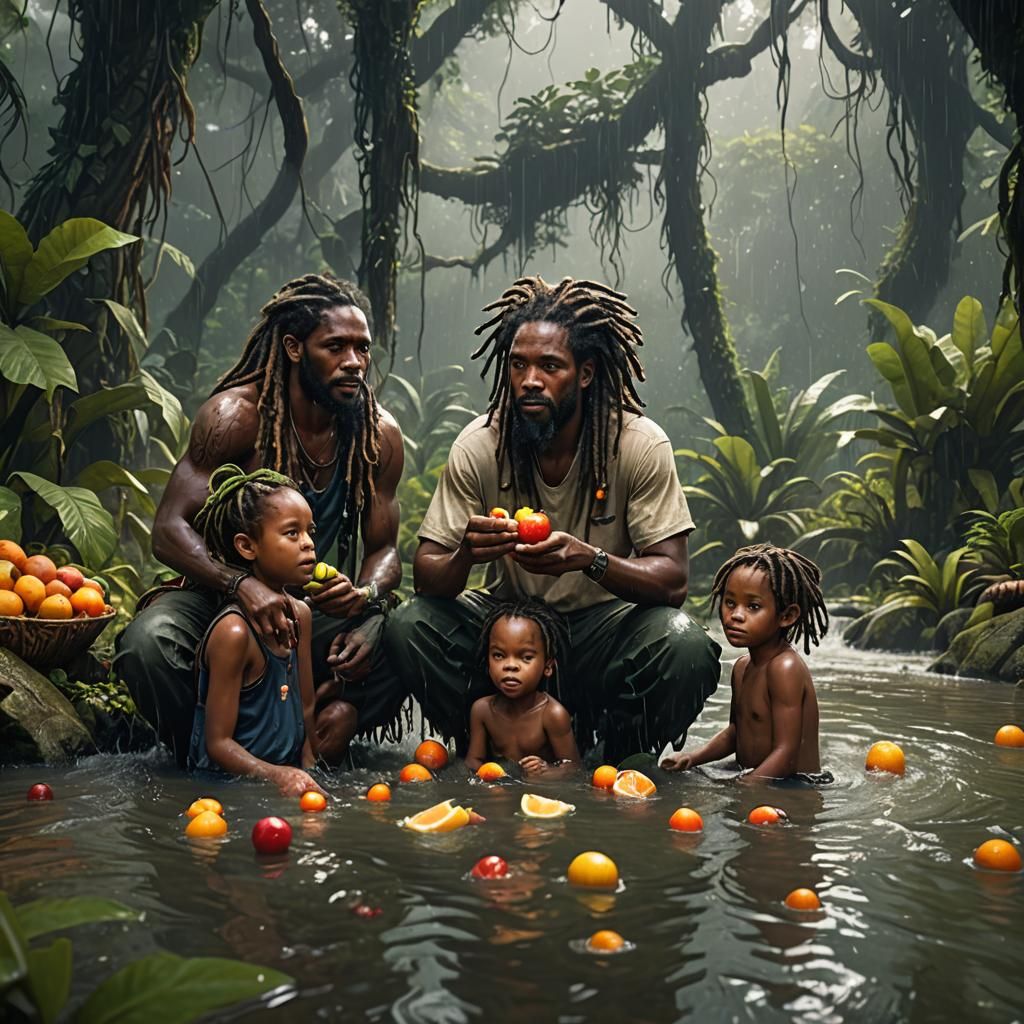 Father and Children in Rainforest: Matte Painting