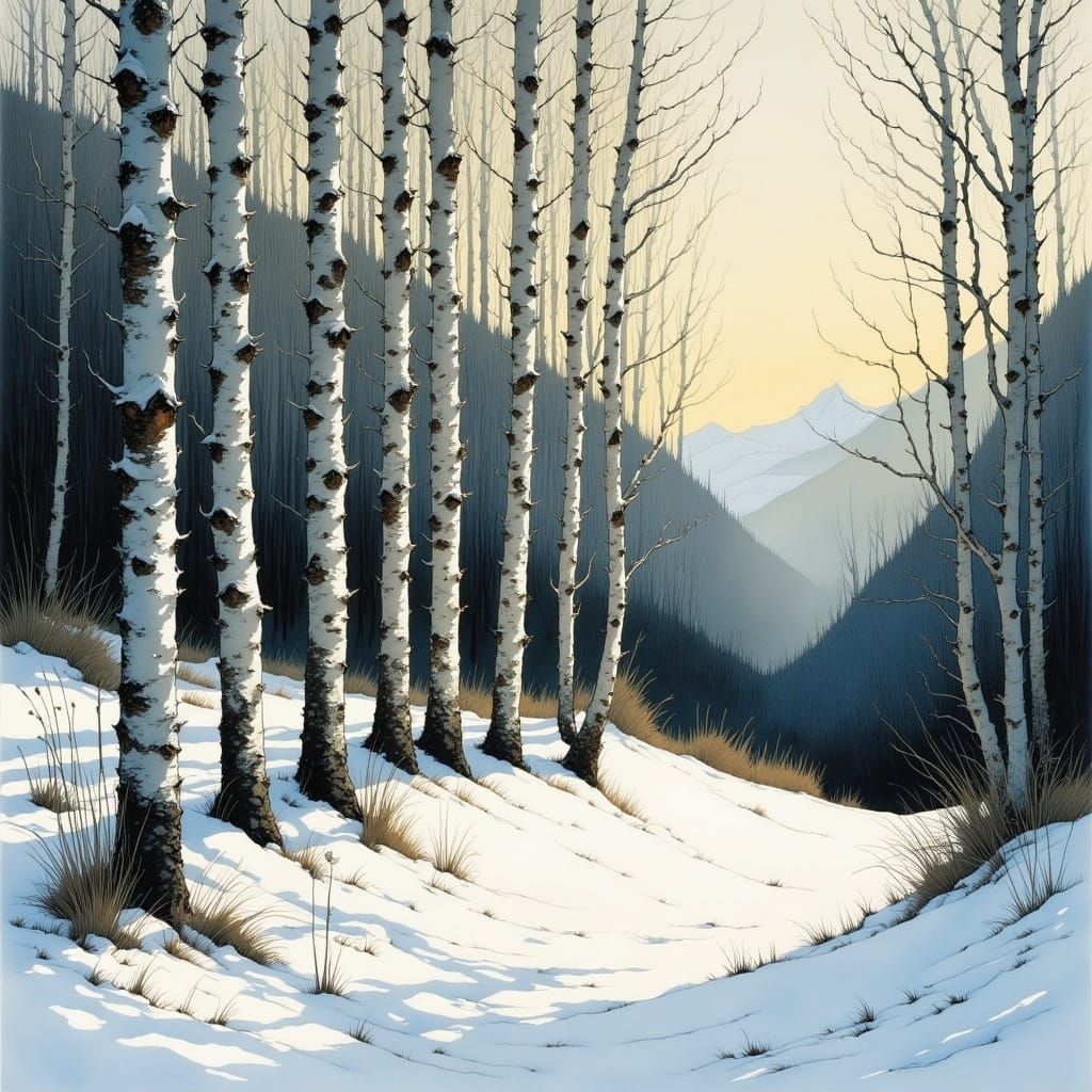 Winter Aspens in Mountain Landscape