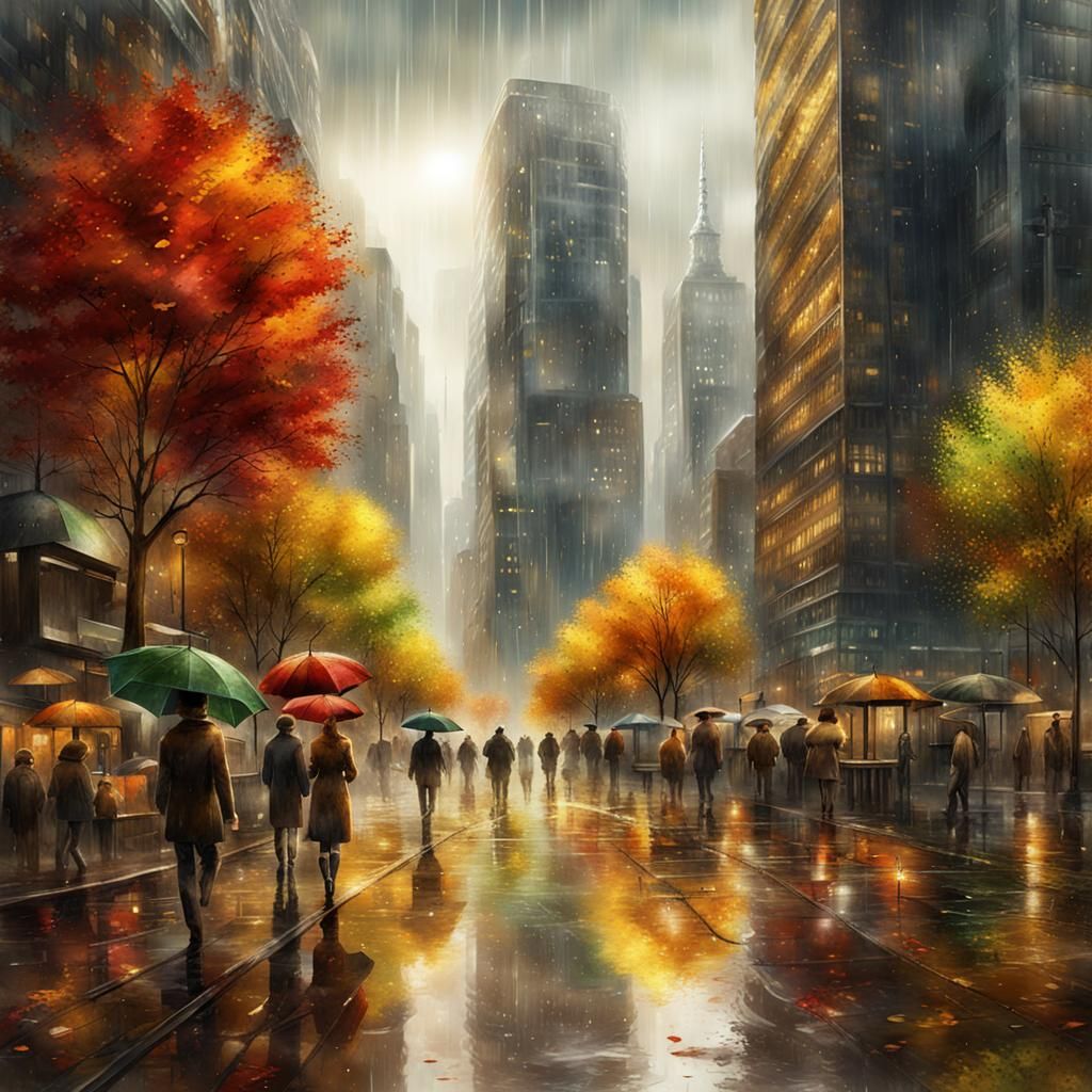 Autumn Cityscape in Watercolor Style