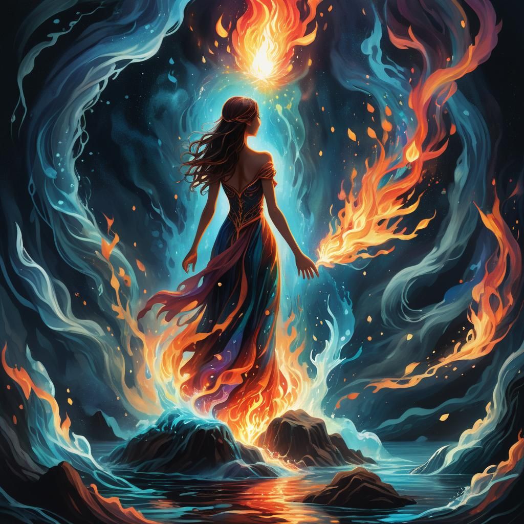 Elemental Aura: A Fantasy Illustration in Vibrant Colors
