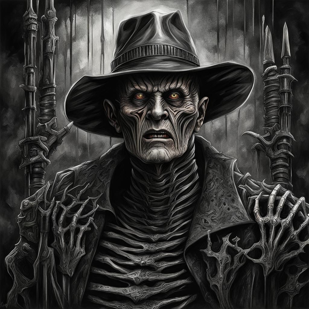 Nightmarish Freddy Krueger in Giger Style
