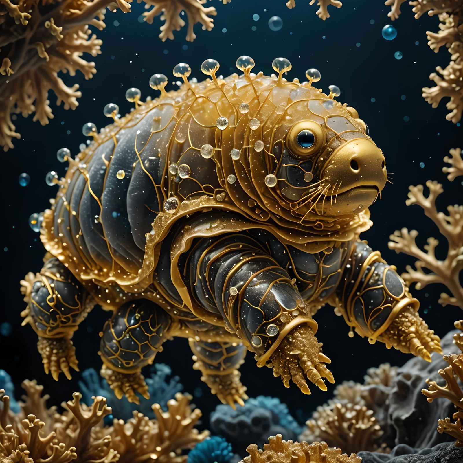 Golden Tardigrade in Crystalline Undersea Environment