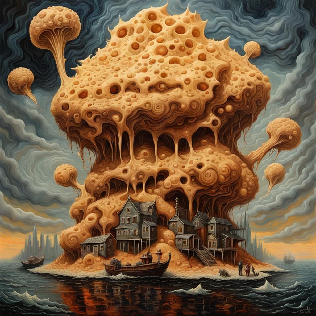 Cheese Pork Stramash: Ominous Sci-Fi Impasto Painting