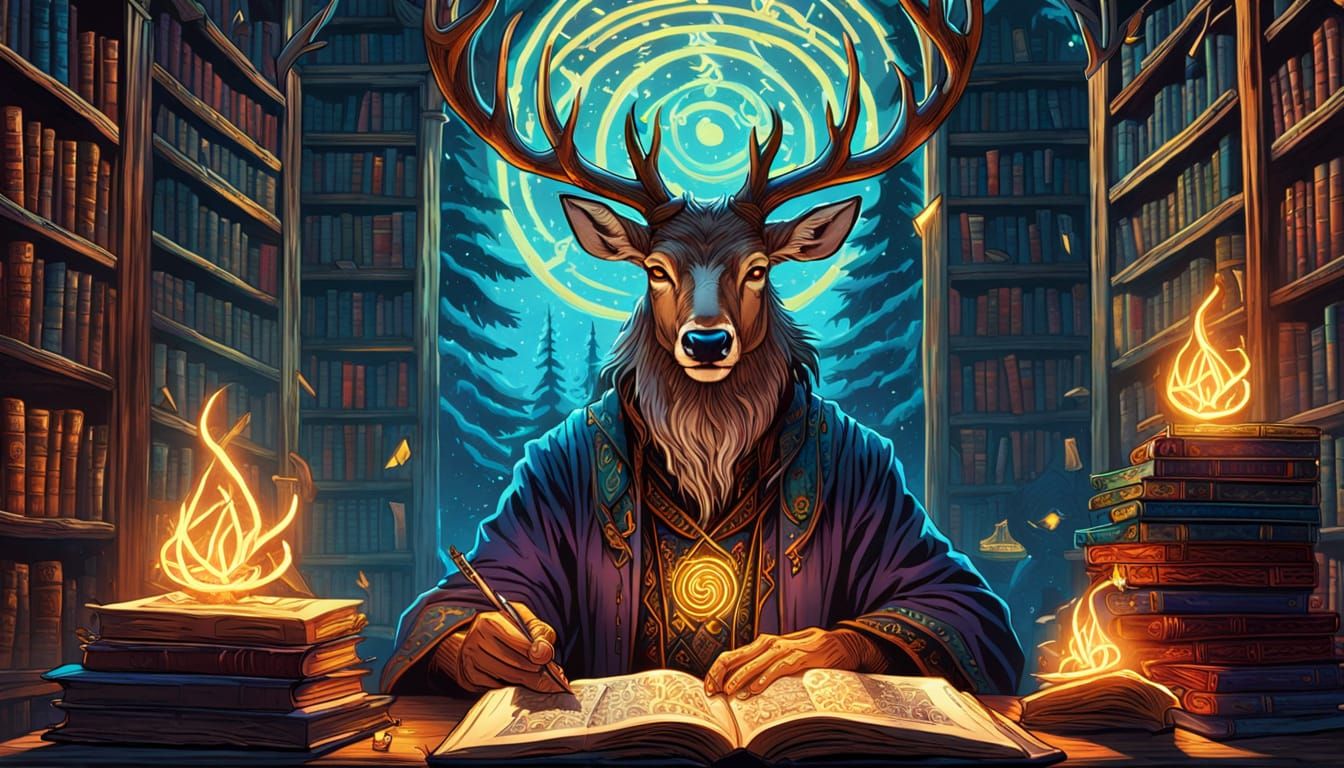 Wizard Deer with Spiral Antlers in Comic Book Art