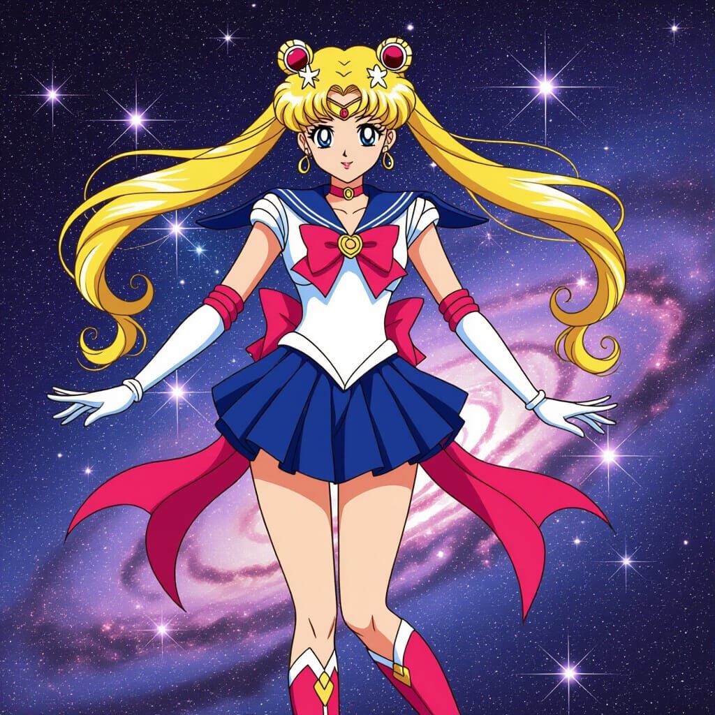 Magical Anime Warrior Girl in Sparkling Galaxy