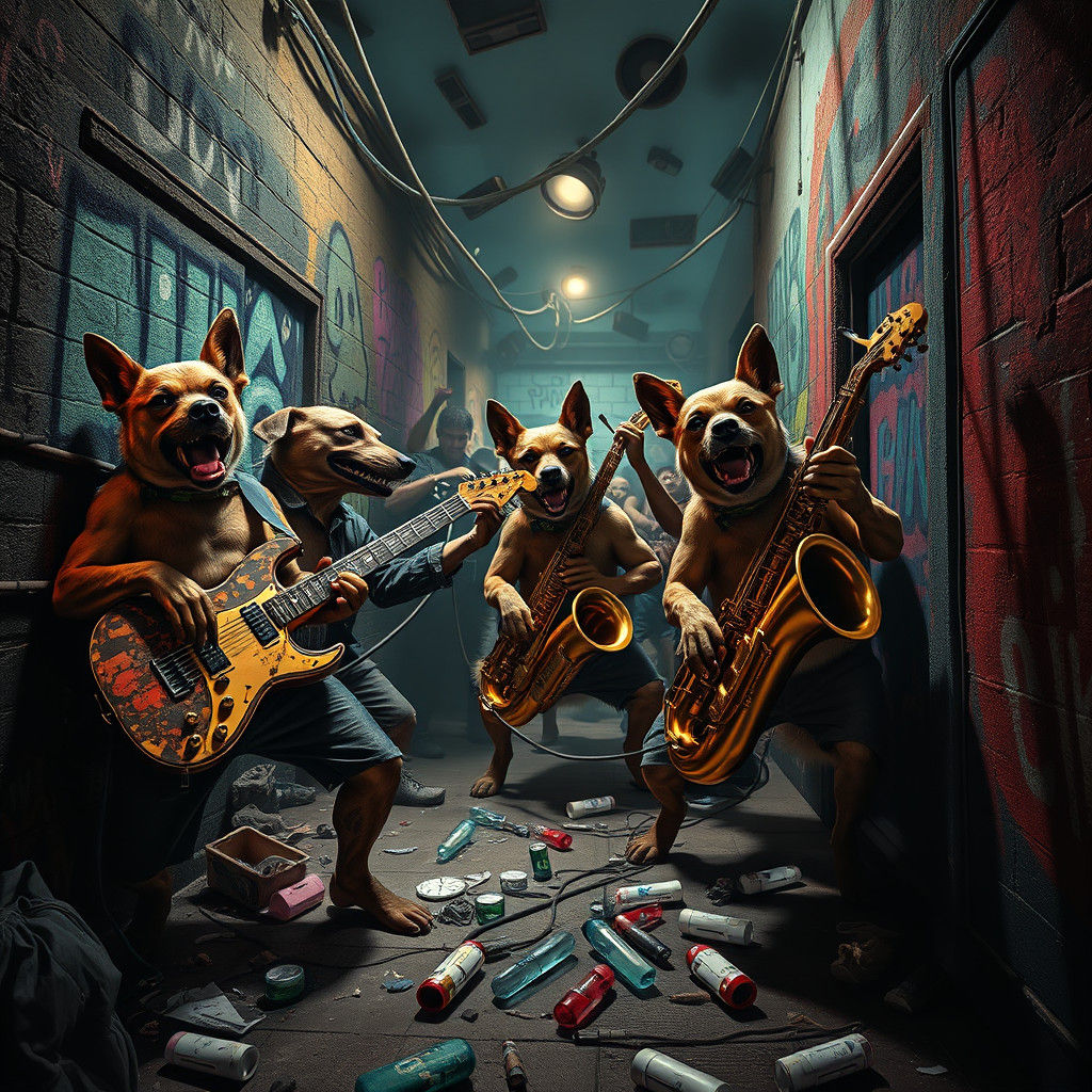 Rock Dogs Concert in Graffiti Alleyway, Unreal Engine 5