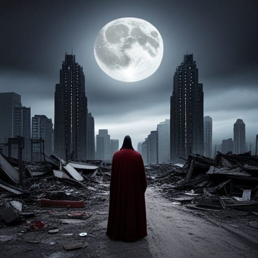 Post-Apocalyptic City Under a Blood Moon