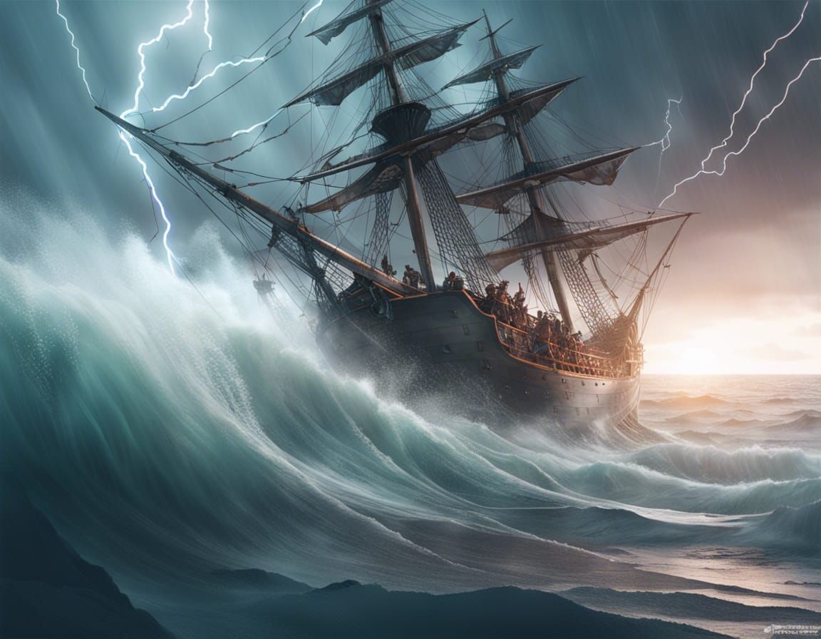 Galleon in the middle of a storm