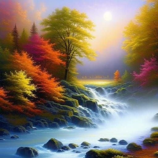 Four Seasons Fantasy Landscape in Luminist Style