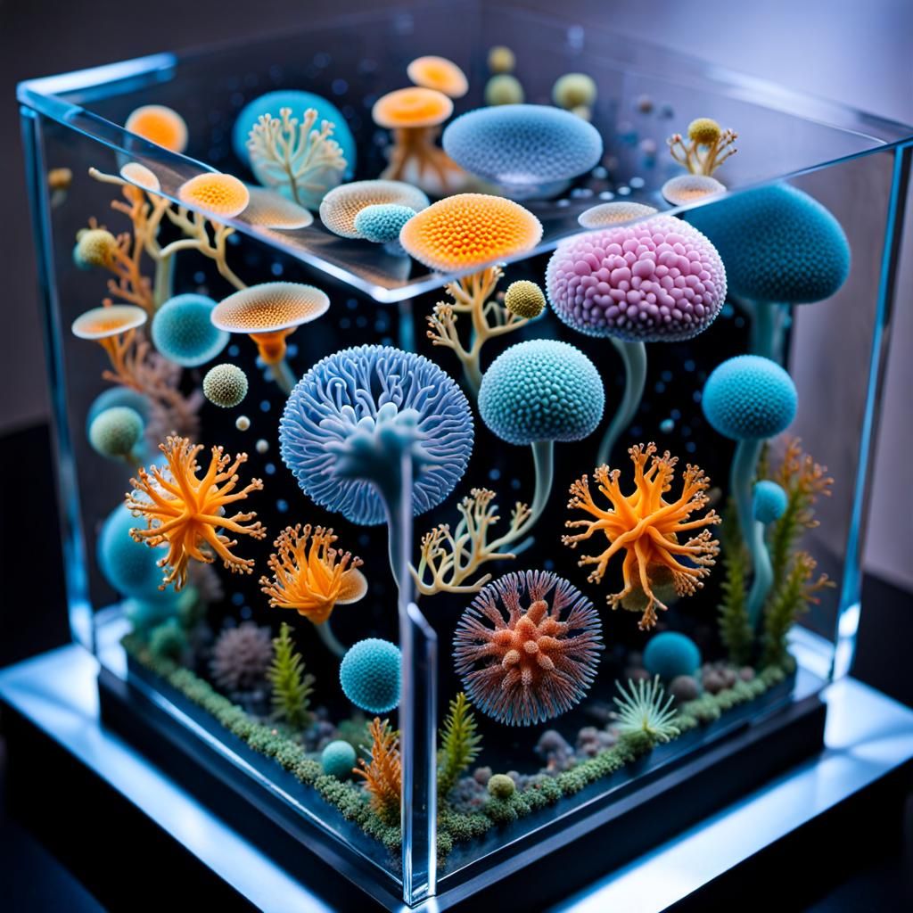 Miniature Amoeba Diorama in Glass Cube