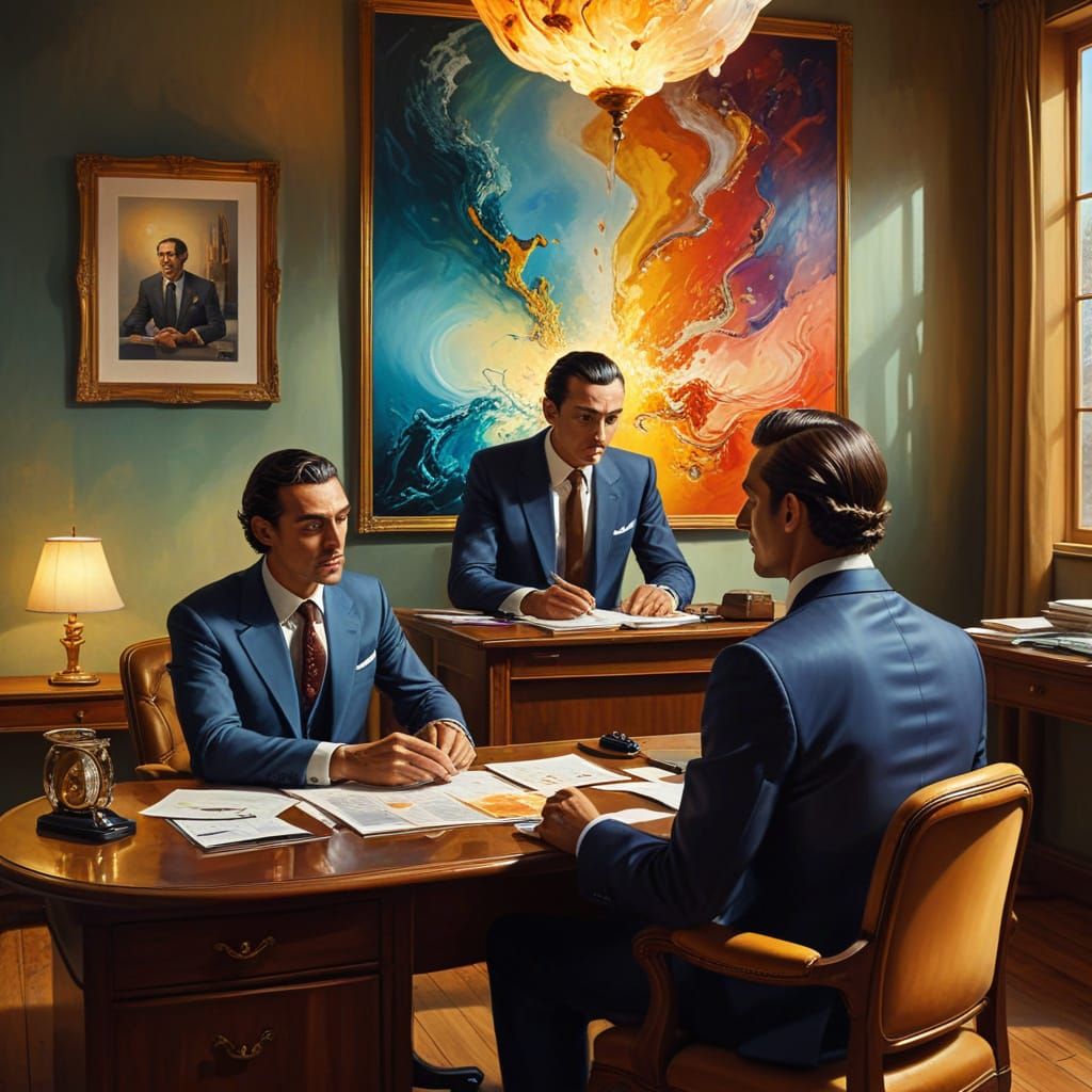 Surreal Office Scene in Salvador Dali Style