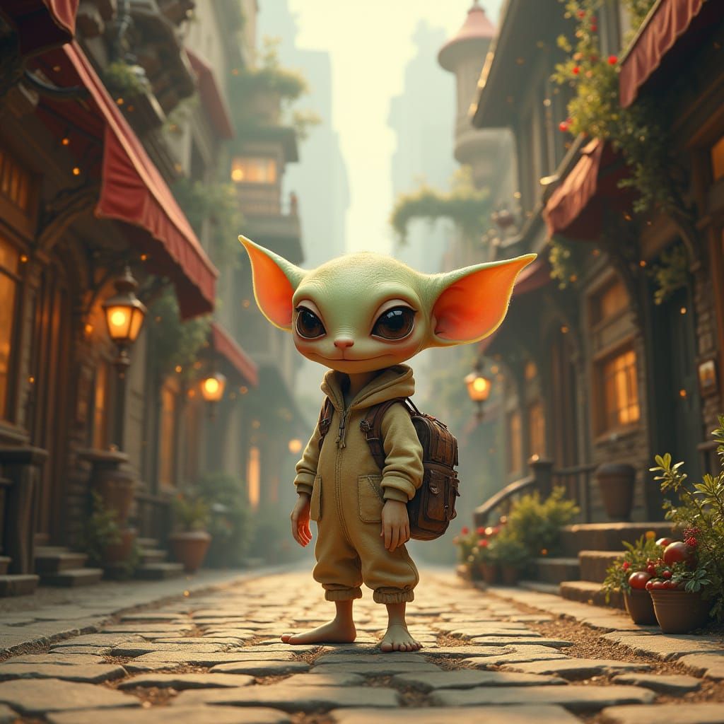 Shy Alien Explorer in Steampunk Victorian City