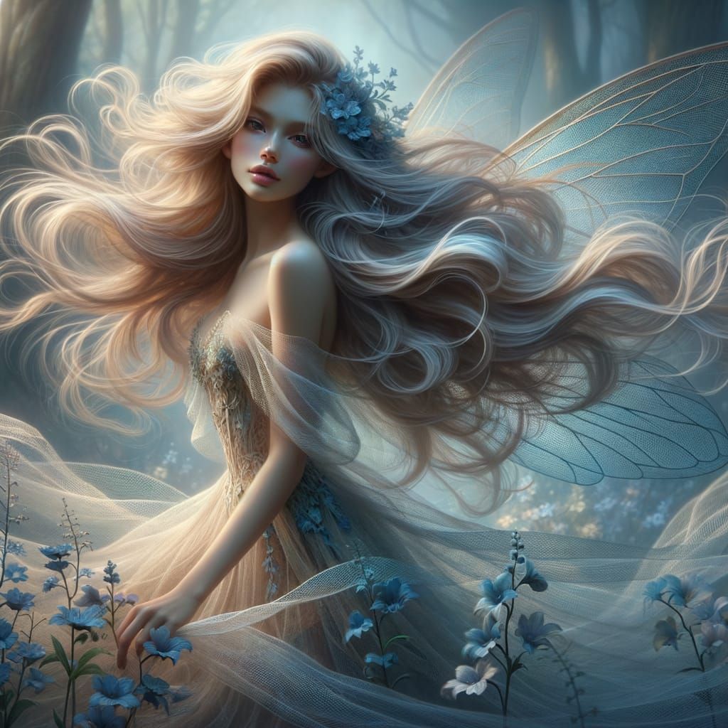 Ethereal Fairy in Blue and Cream Forest
