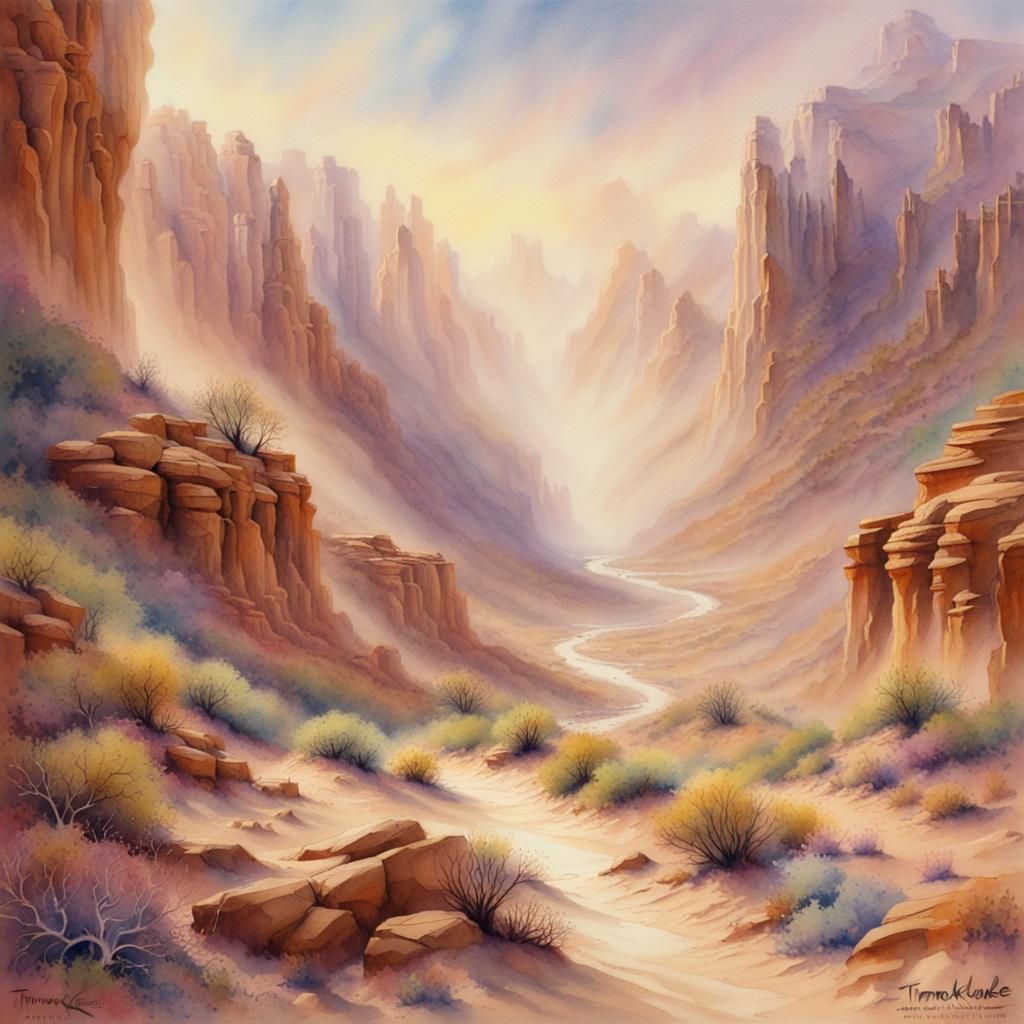 Desert Canyon in Watercolour Graffiti Art Style