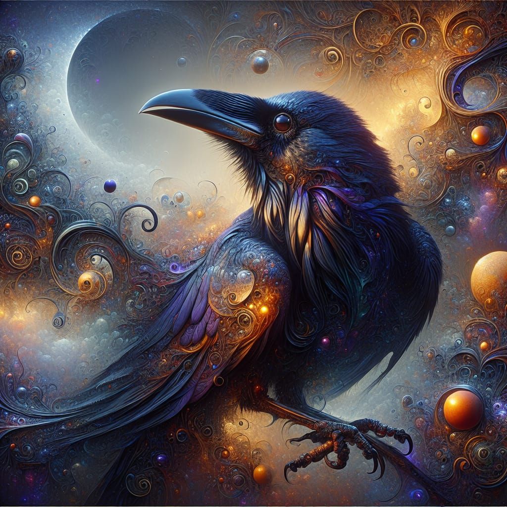 Detailed Matte Painting of a Raven in Fantasy Style